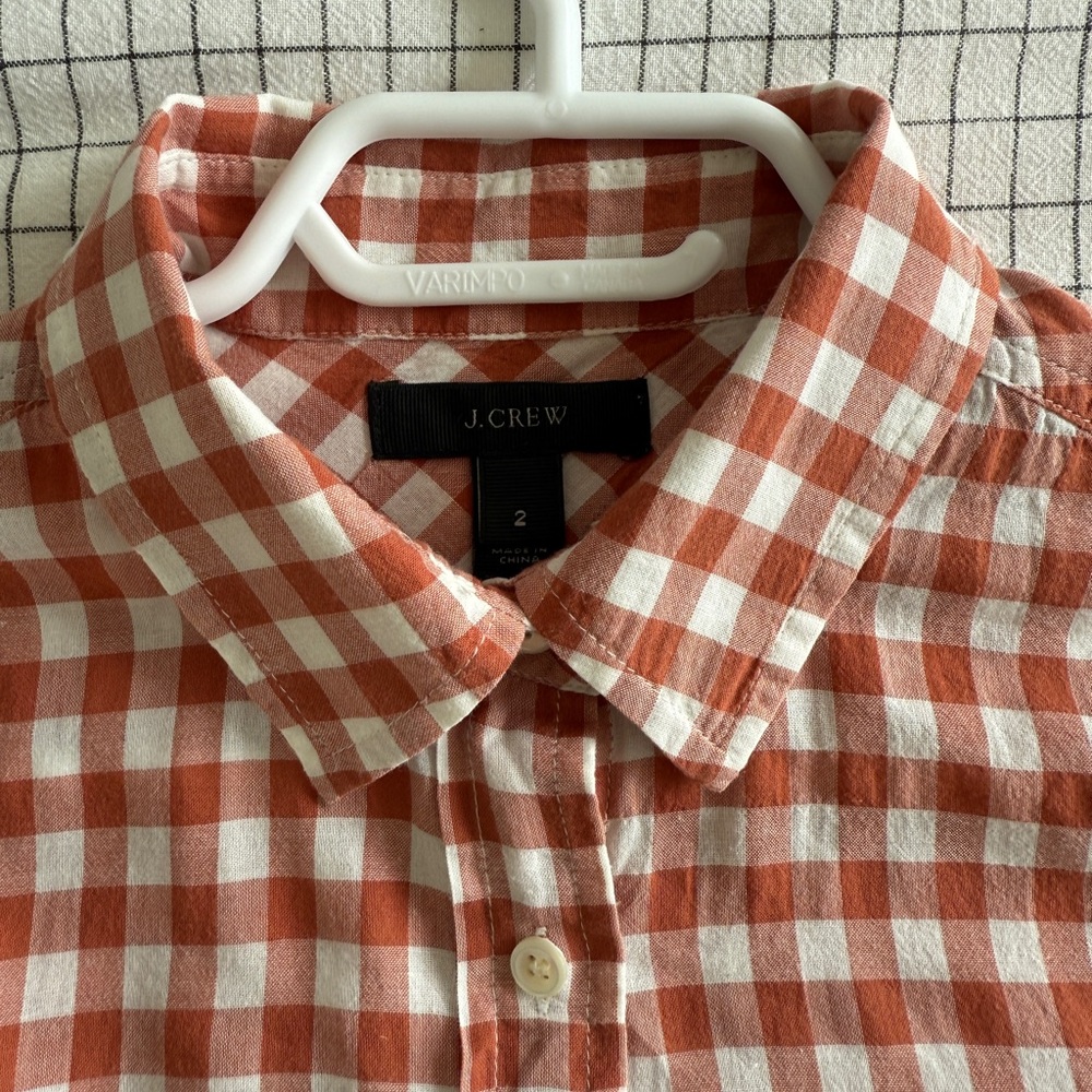 J. Crew Rust and White Gingham Tie Front Button Down Shirt - Picture 2 of 2